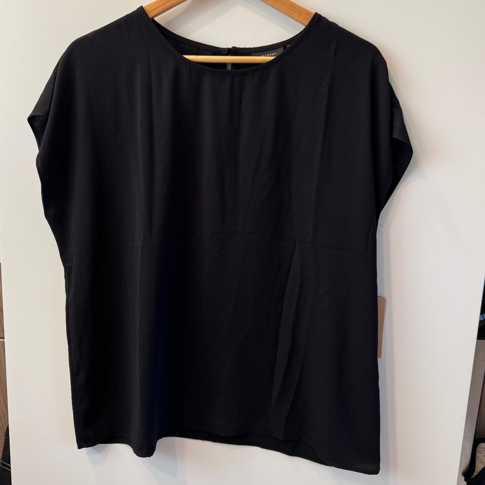 Halogen Black Short Sleeve Blouse Keyhole Back Large NWT